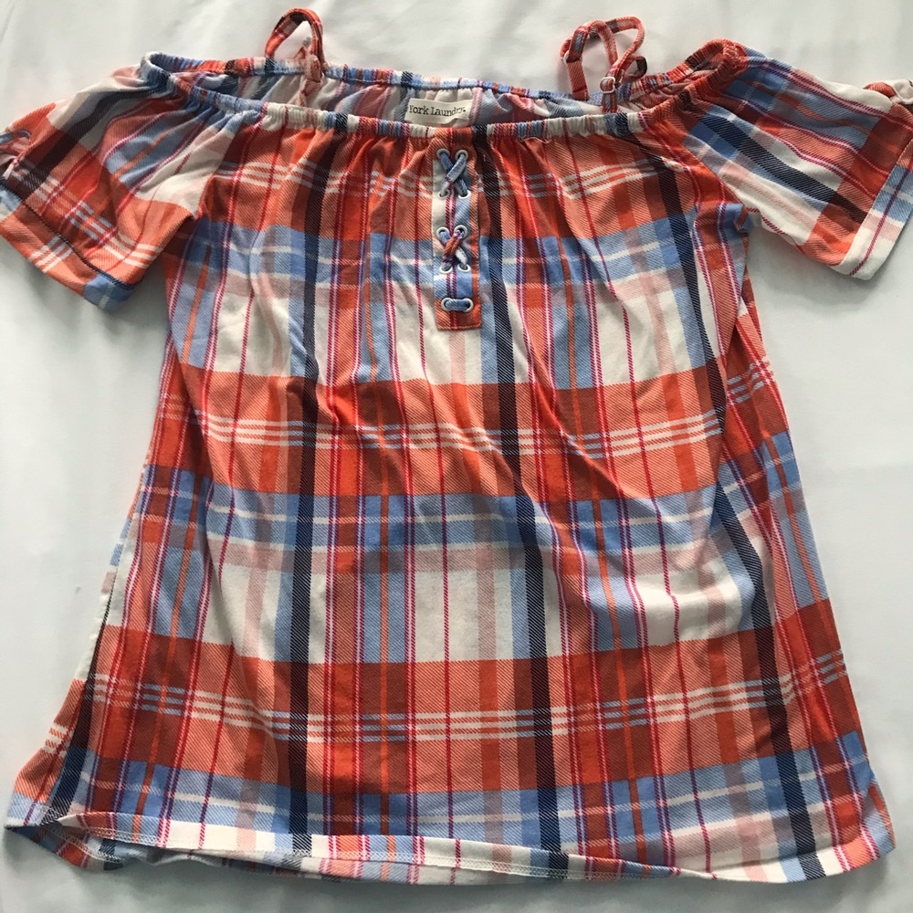 Plaid Off The Shoulder Shirt